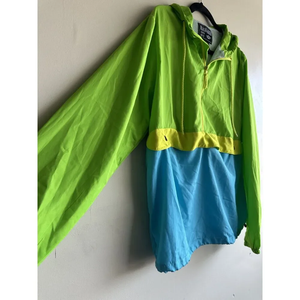 BlackJack 1999 USA Neon Colorblock Hooded Windbreaker Jacket Medium Retro 90s